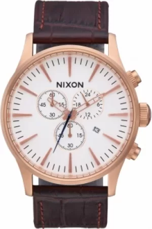 Image of Mens Nixon The Sentry Chrono Leather Chronograph Watch A405-2459