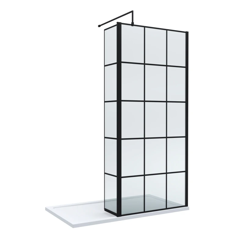 Image of Balterley 8mm Glass Wetroom Screen and Return Black Framed and Tray 1400 x 800mm Black