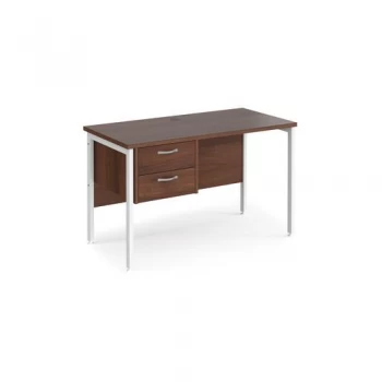 Image of Office Desk Rectangular Desk 1200mm With Pedestal Walnut Top With White Frame 600mm Depth Maestro 25 MH612P2WHW