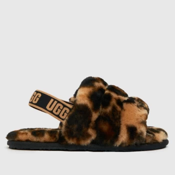 Image of UGG Black & Brown Fluff Yeah Slide Girls Toddler Shoes