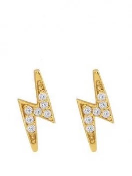 Image of The Love Silver Collection 18Ct Gold Plated Silver Lightning Bolt Cubic Zirconia Stud Earrings