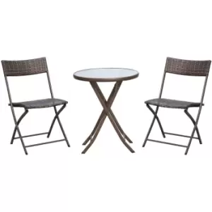 Image of Outsunny - 3PC Rattan Bistro Set 2 Folding Chair Coffee Table Garden Furniture - Brown