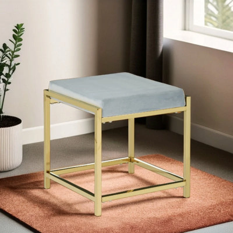 Image of Orsina Allure Powder Blue Velvet And Gold Stool
