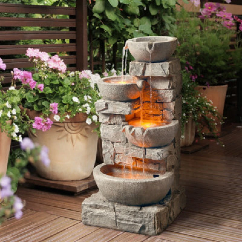 Image of Teamson Home Teamson Home 84.5cm Outdoor Water Fountain with LED Lights, Grey Grey