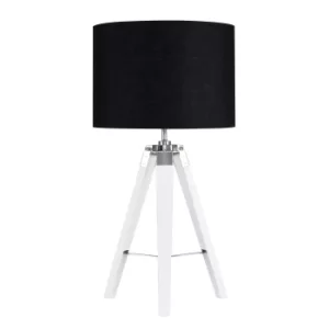 Image of Clipper White Wood and Chrome Table lamp with Black Shade