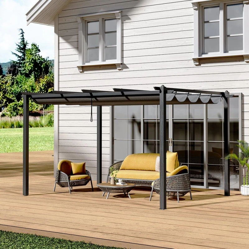 Image of Breeins 4m Aluminum Patio Pergola with Canopy Roof Black unisex One size