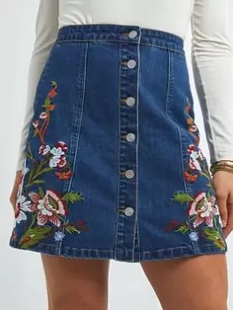 Image of Joe Browns Desert Florals Embroidered Repreve Denim Skirt, Blue, Size 8, Women