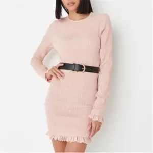 Image of Missguided Tall Shirred Frill Hem Mini Dress - Blue