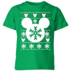 Image of Disney Snowflake Silhouette Kids Christmas T-Shirt - Kelly Green - 7-8 Years