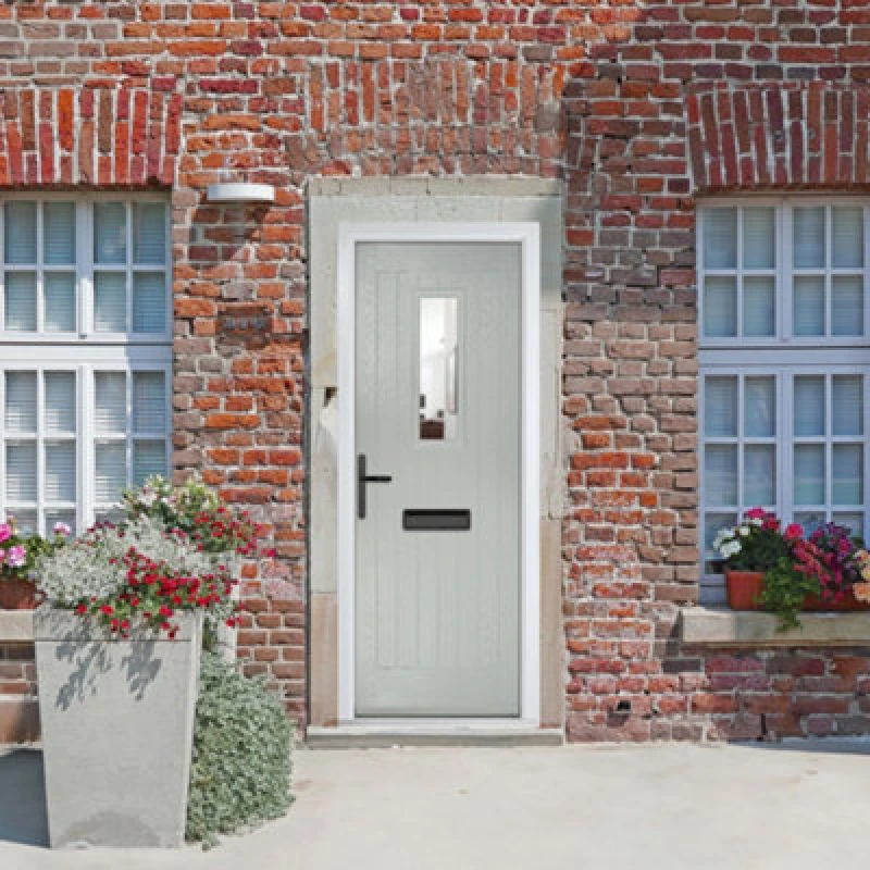 Image of Lacerta Composite Door Sunningdale Agate Grey 920mm X 2090mm Open In Right Hand Clear Glass 10 Year Guarantee - Free Delivery & Smart Lock