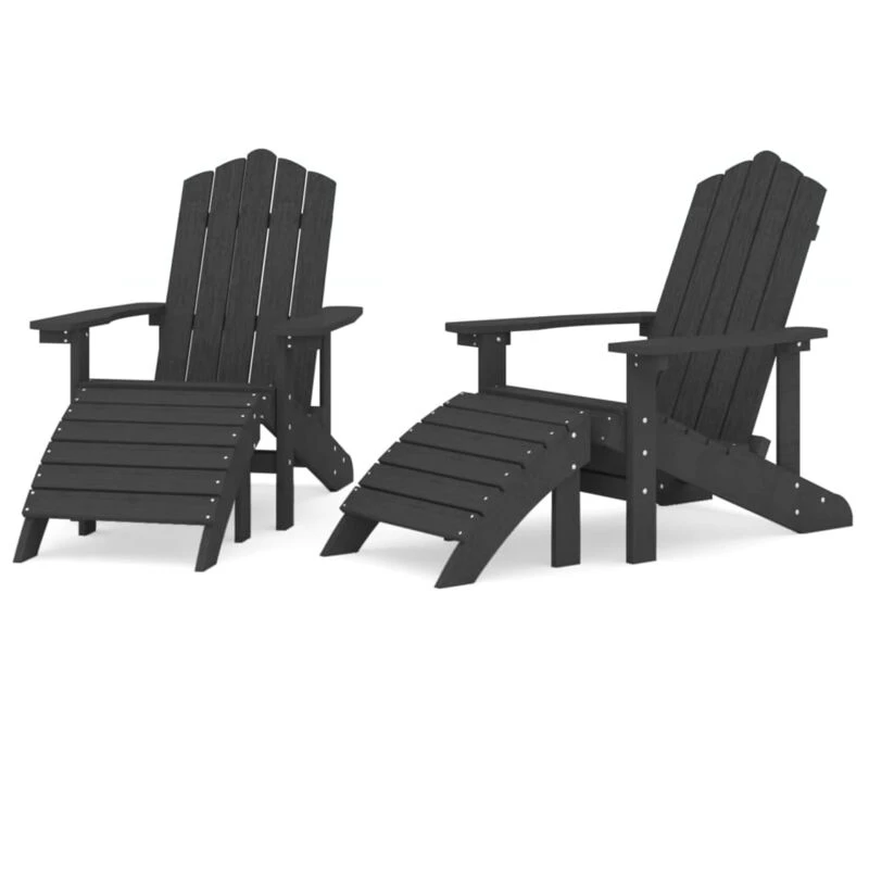 Image of VIDAXL Garden Adirondack Chairs 2 pcs with Footstools hdpe Anthracite Vidaxl 8720286847169
