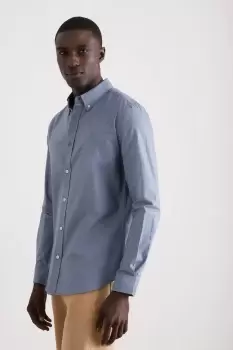 Image of Steel Blue Slim Fit Long Sleeve Oxford Shirt