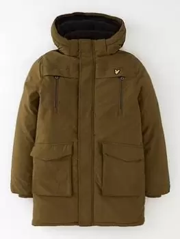 Image of Lyle & Scott Boys Parka Coat - Dark Olive, Dark Olive, Size Age: 10-11 Years