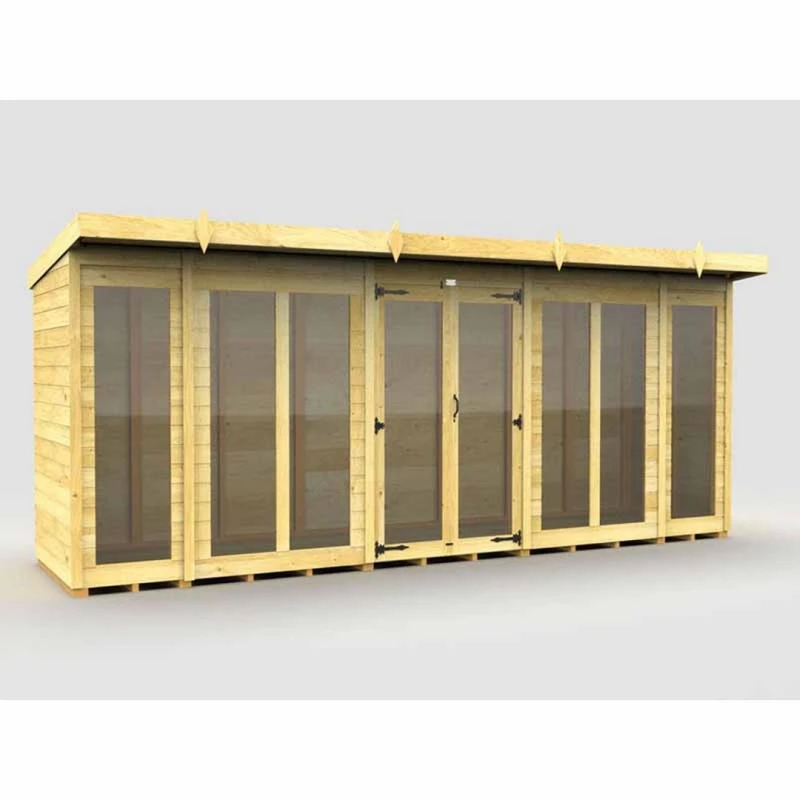 Image of Buttercup Farm 16x4 ft Pent Summer House (Full Height Window) - L118 x W474 x H201cm in Brown Brown Unisex
