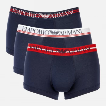 Image of Emporio Armani 3 Pack Stretch Cotton Mixed Waistband Trunks Navy Size M Men