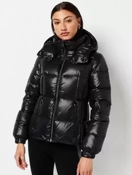 Image of Superdry Code Mountain Hooded Down Jacket - Black, Size 14, Women