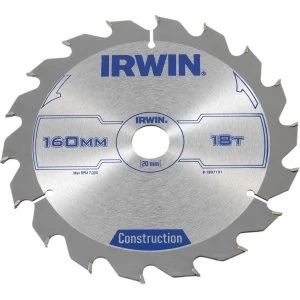 Image of Irwin ATB Construction Circular Saw Blade 160mm 18T 20mm