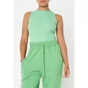 Image of Missguided Rib Scoop Tie Back Racer Neck Bodysuit - Green