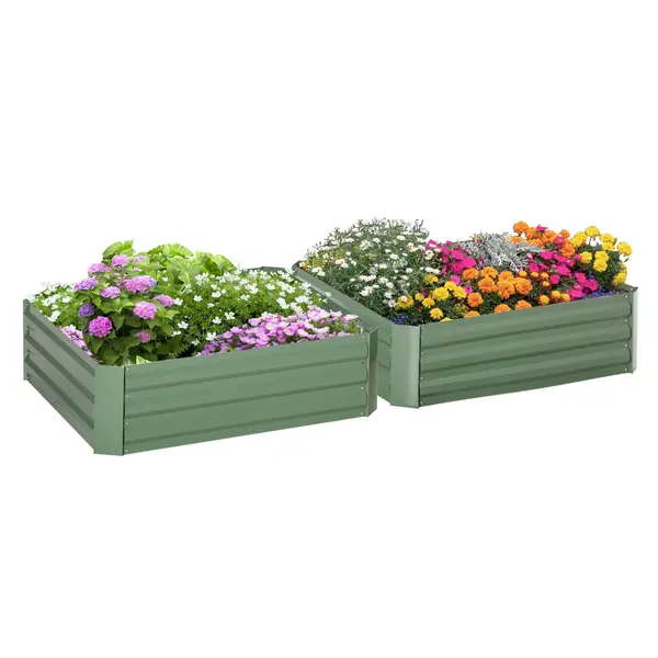 Image of Set of 2 Raised Garden Bed Galvanised Steel Planter Boxes Easy Setup