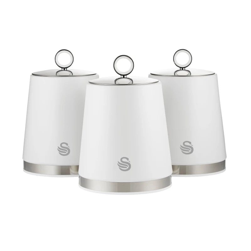Image of Swan Serenity Set of 3 Canisters, White SWKA18536WHT