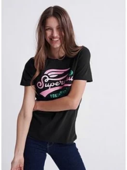 Image of Superdry Neon Classic High Flyers T-Shirt - Black, Size 6, Women