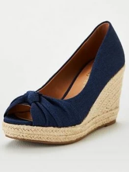 Image of Wallis Wide Fit Knot Detail Wedge - Navy, Size 7, Women