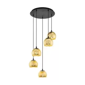 Image of Pendant Ceiling Light Colour Black Shade Gold Color Glass Bulb E27 5x40W