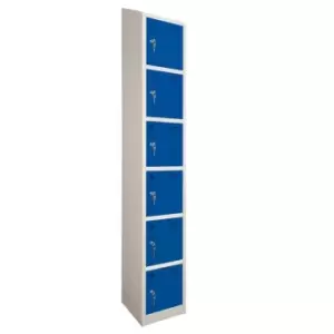 Image of 6 Door Locker, 300X450, Grey Carcass/Blue Doors, Sloping Top, Camlock