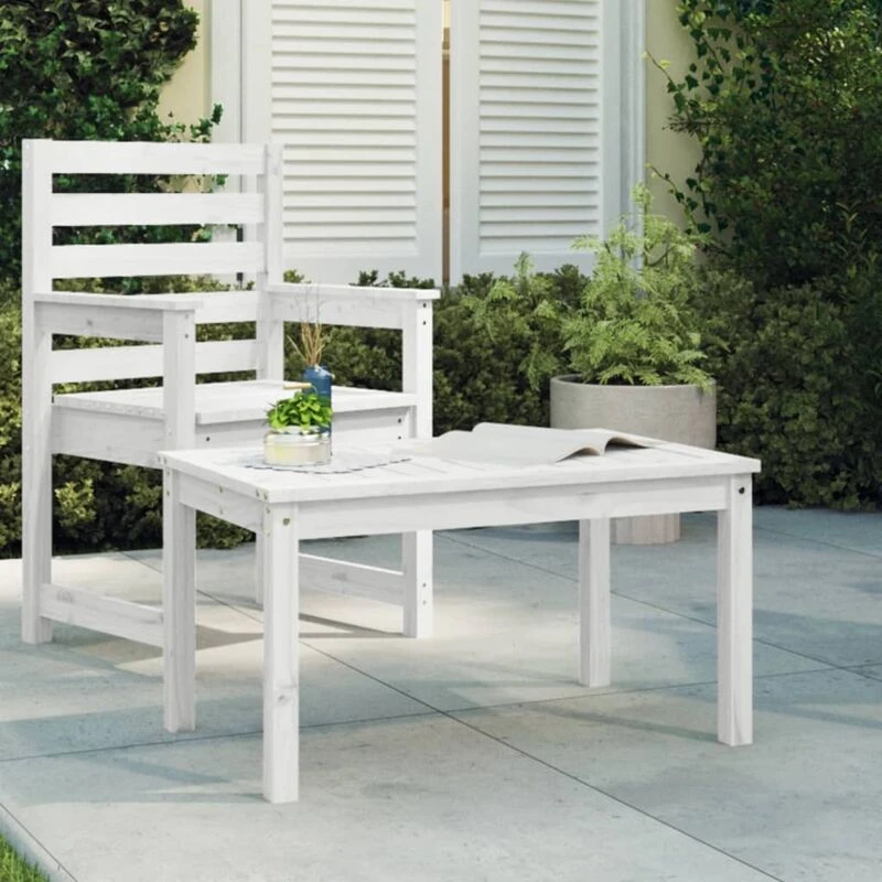Image of vidaXL Garden Table White 82.5x50.5x45cm Solid Wood Pine, White 824114
