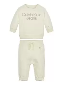 Image of Calvin Klein Jeans Baby Inst. Logo Fleece Giftpack - Whitecap Gray, Off White, Size Age: 3 Months