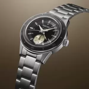 Image of Seiko Presage Style 60s Automatic Black Dial Power Reserve Small Seconds Steel Bracelet Mens Watch SSA449J1