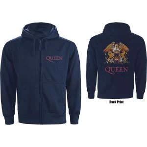 Image of Queen - Classic Crest Mens XX-Large Zipped Hoodie - Navy Blue