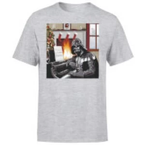 Image of Star Wars Christmas Darth Vader Piano Player Grey T-Shirt - M
