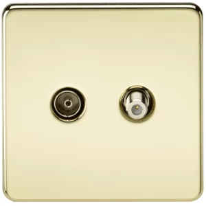 Image of KnightsBridge Coaxial TV and SAT TV Outlet 1G Screwless Polished Brass Isolated Wall Plate