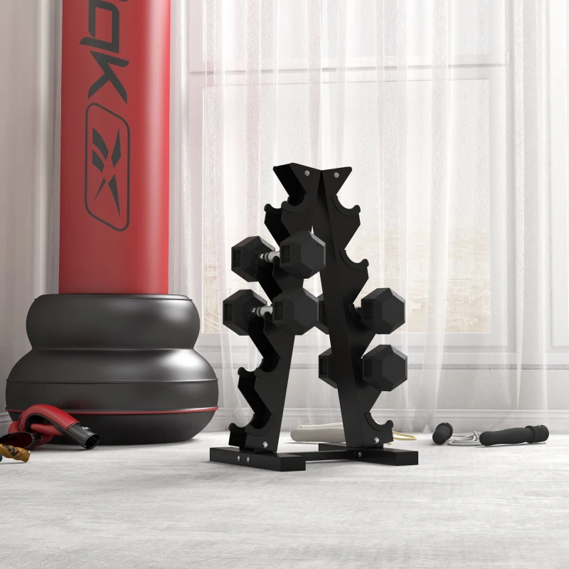 Image of HOMCOM 2x5kg Rubber Dumbbell Sports Hex Weights Sets for Home Gym Fitness Workout Black unisex