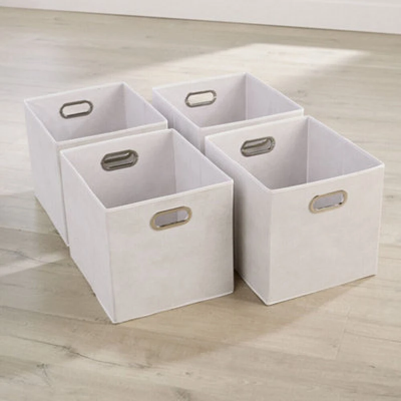 Image of Home Source Cube Pack of Four Canvas Fabric 33x37cm Large Storage Insert Boxes White