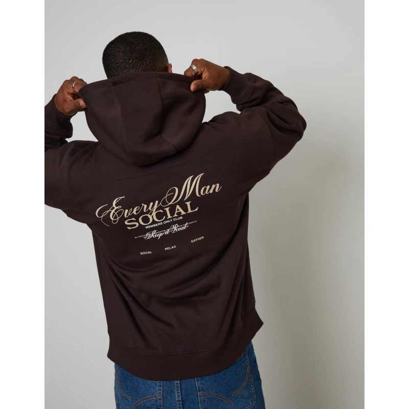 Image of Threadbare Threadbare Men Graphic Print Hoodie in Chocolate Size: Small Chocolate S Male 7625915222496