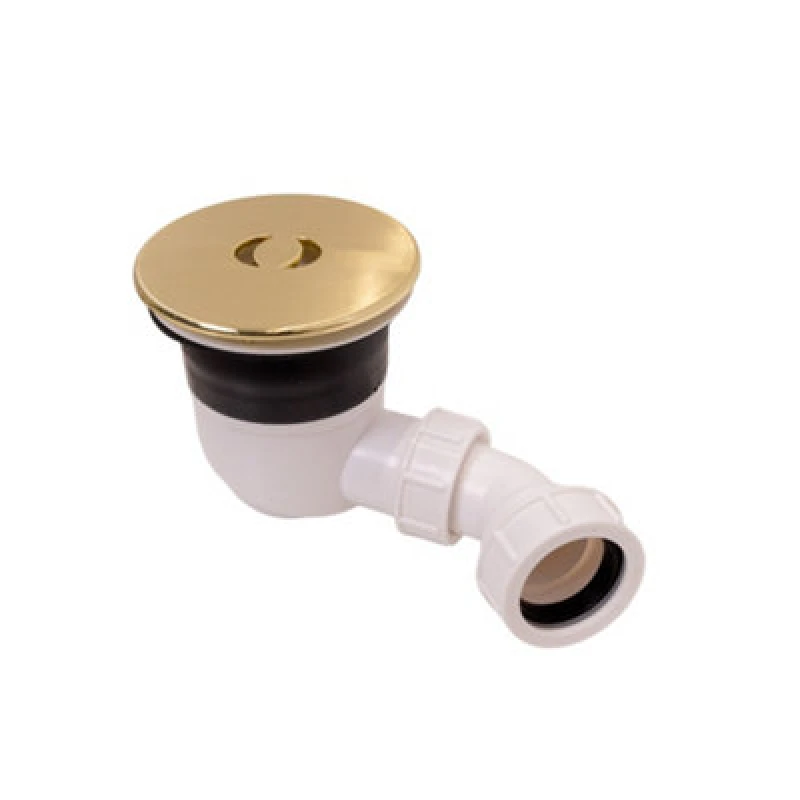 Image of Balterley Bathroom Round Shower Tray Waste With Elbow, Top Fix Installation, 125 X 187 X 114mm, Brushed Brass
