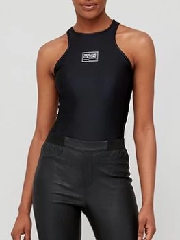 Image of Versace Chest Logo Sleeveless Bodysuit - Black