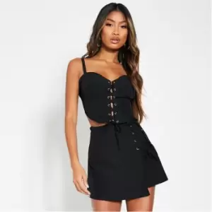 Image of I Saw It First Stretch Woven Lace Up Corset Top Co-ord - Black