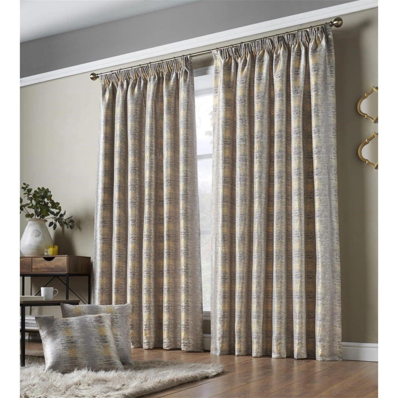 Image of Alan Symonds Reflections Multi Yarn Lined Pencil Pleat Curtains Ochre unisex 117x137cm