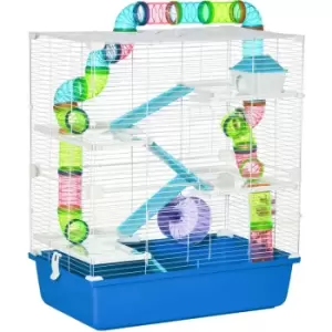 Image of Hamster Cage w/ Water Bottle, Exercise Wheel, Tubes, Ramps - Blue - Pawhut