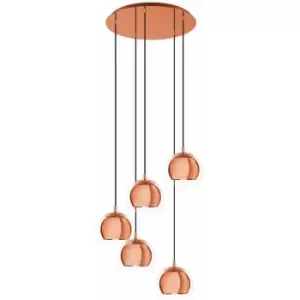 Image of Pendant Ceiling Light Colour Copper Shade Copper & Clear Glass Bulb E27 5x28W