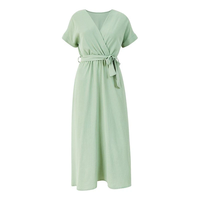 Image of Mela London Mela London Wrap Front 'Fate' Maxi Dress - Green Green 8