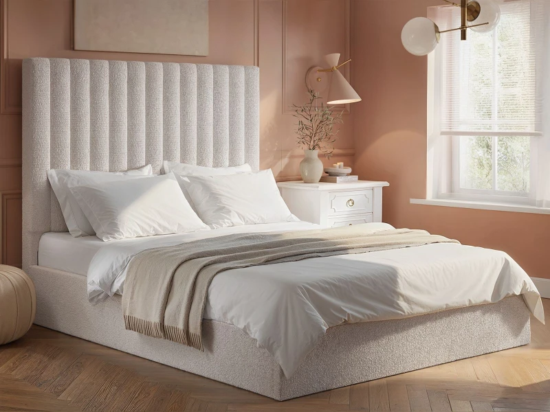 Image of Flair Everley Boucle Ottoman Bed in Cream Size: Double Cream Unisex Double