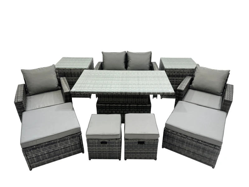 Image of Fimous Outdoor Love Sofa Set 8 Seat Rattan Garden Furniture Set & 4 Stools in Dark Grey Dark Grey Unisex