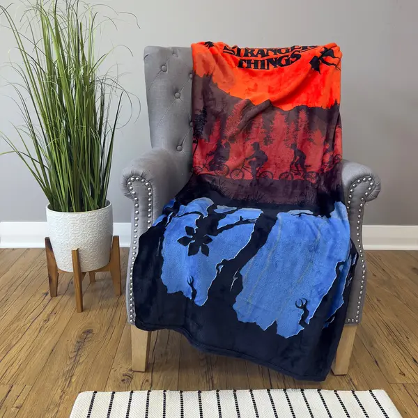 Image of Stranger Things Fleece Blanket Black/Red/Blue