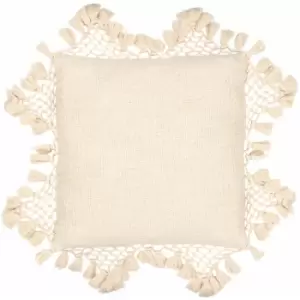 Image of Thelinenyard - The Linen Yard Anko Marcrame 100% Cotton Tasselled Cushion Cover, Oatmeal, 45 x 45 Cm