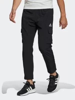 Image of adidas Essentials Small Logo Woven Cargo 7/8 Pants, Black, Size S, Men