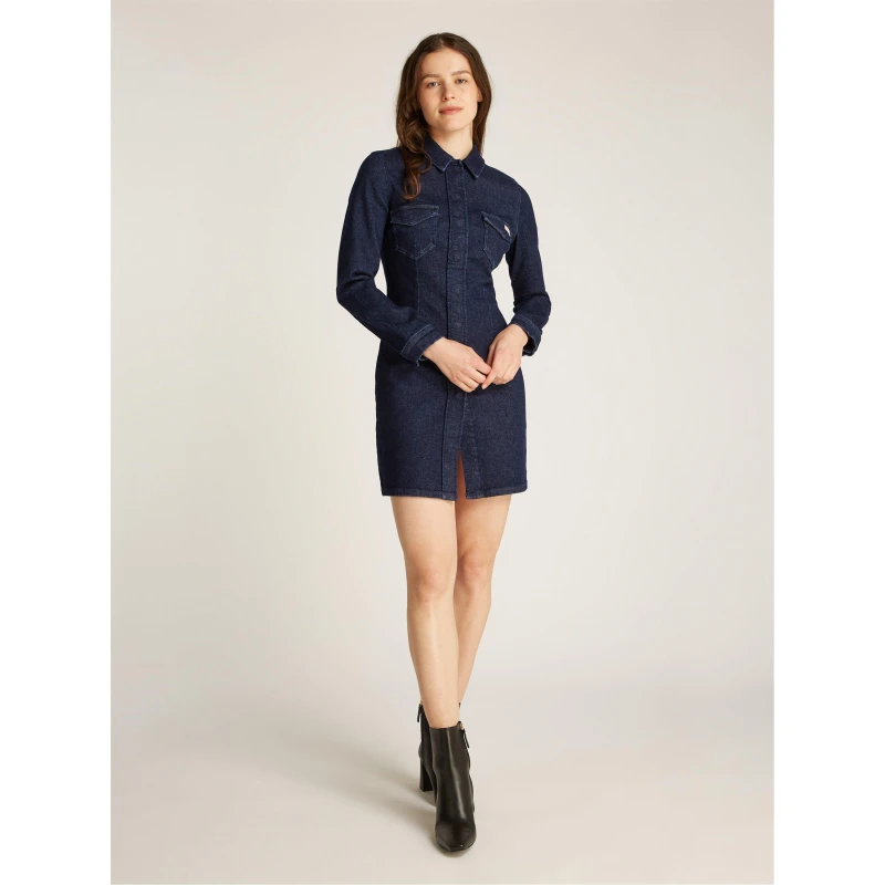 Image of Calvin Klein Jeans DARTED LEAN SHIRT DENIM DRESS - Blue Blue 10